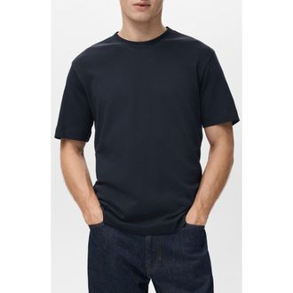 Mango Regular Fit Medium Weight Cotton T-Shirt in Navy at Nordstrom, Size Xx-Large
