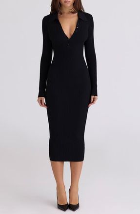 House of CB Sabra Long Sleeve Rib Sweater Dress in Black at Nordstrom, Size X-Small