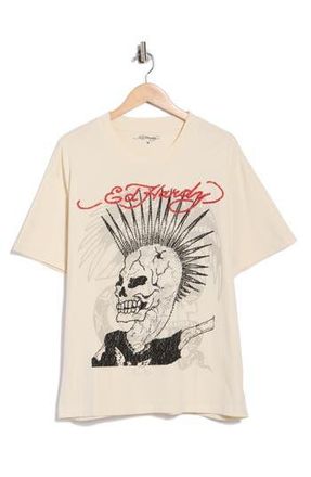 Ed Hardy Rhinestone Punk Mohawk Boxy Graphic T-Shirt in Ivory at Nordstrom Rack, Size Xx-Large