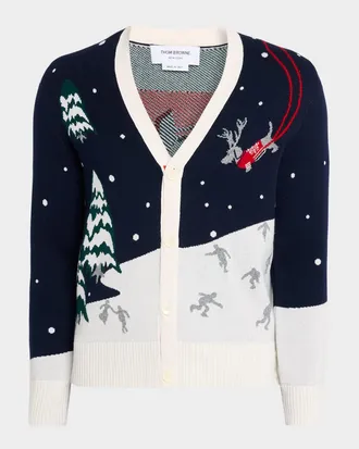Thom Browne Men & apos;s Cashmere Holiday Scenic Relaxed Fit Cardigan
