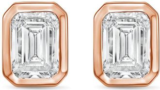 Diana M. Jewels 14Kt Rose Gold 3.00 cts Lab Grown Emerald Diamond Bezel Studs