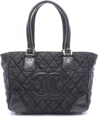 Chanel Black Nylon Leather Handbag Tote Bag (Pre-Owned)