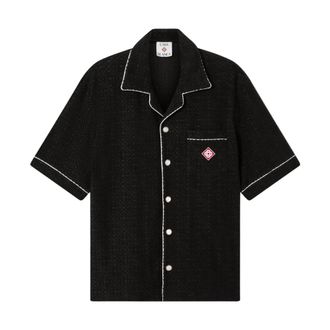 Casablanca Towelling Monogram Shirt - Heren - Korte mouwen Overhemden - Zwart - S - Katoen - Overhemden