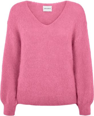 Americandreams Milana LS Alpaca Pullover - Dames - V-hals truien - Roze - XL - Wol - Truien & Vesten