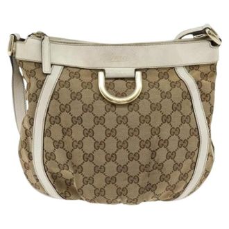 Gucci Pre-owned Shoulder Bags, female, Beige, Size: ONE SIZE Pre-owned Canvas Shoulder Bag