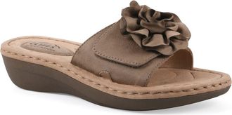 White Mountain Casmyn Floral Mini Wedge Sandal - Wide Width Available in Mocha/Fabric at Nordstrom Rack, Size 9.5