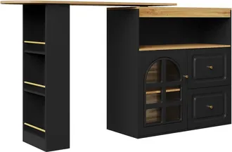 Urban Meuble Mesa de bar negra con efecto madera extensible y giratoria 360&deg;