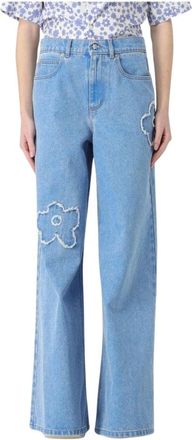 Marni Wide Jeans, female, Blue, L, Wide Leg Jeans Flower Embroidery