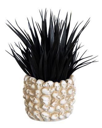 Nearly Natural 9In Artificial Halloween Black Succulent Plant In Gothic Skull Planter