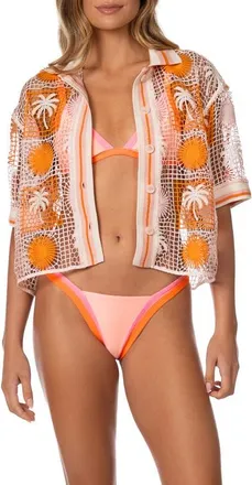 Maaji Sunny Whisper Solene Net Fabric Cover-Up Shirt in Light/pastel Pink at Nordstrom, Size Medium