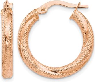 Diamond2Deal 10K Rose Gold Round Hinged Hoop Earrings