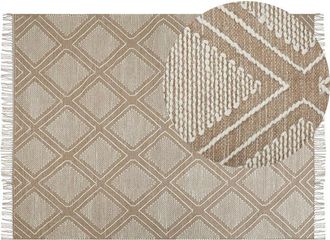 Beliani Beliani - Alfombra De Algod&oacute;n Beige Blanco 160 X 230 Cm Geom&eacute;trico Borlas Oriental Kacem