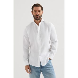 Brunello Cucinelli Linen shirt with spread collar in White at Nordstrom, Size Xxx-Large