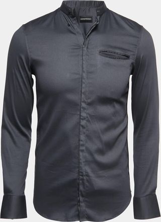 Emporio Armani Grey Cotton Button Front Long Sleeve Shirt