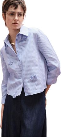 Imperial Shirts, female, Blue, Size: S Camicia a righe con dettagli applicati