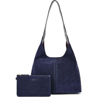 OLD TREND Hydrangea Genuine Leather Suede Classic Hobo Bag in Navy at Nordstrom