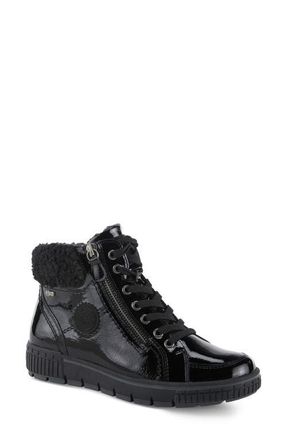 Spring Step Alps Water Resistant Faux Shearling Sneaker in Black Patent at Nordstrom, Size 6.5-7Us