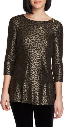 Chaus Zip Shoulder Metallic Knit Top in Rich Black at Nordstrom, Size X-Large