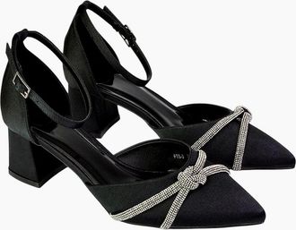 XY London Womens XY London Womens/Ladies Sarah Diamante Pointed Mid Block Heel Court Shoes - Black - Size: 7