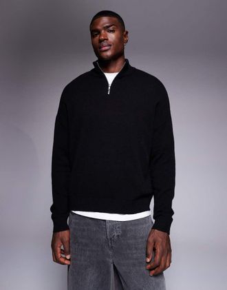 Asos Maglione oversize in lana di agnello nero con zip corta