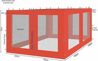 Quick-Star Quick-star - 4 Seitenteile Mit Moskitonetz F&uuml;r Rank Pavillon 3x3m Seitenwand Terra / Rotorange Ral 2001