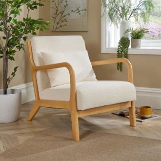 Home Source Industries Home Source - Boucle Wooden Armchair Teddy Fur Cream Modern Home Chair Furniture Seating