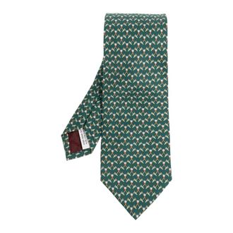 Ferragamo Ties, male, Green, Size: ONE SIZE Club Print Silk Tie