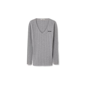Miu Miu Wool And Cashmere V-neck Sweater, Woman, Grey, Size 42