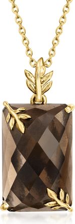Ross-Simons Smoky Quartz Leaf Pendant Necklace in 18kt Gold Over Sterling