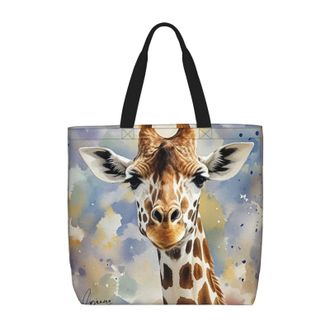 Generic Stylish Animal Watercolor Giraffe Tote Bag Lightweight Shopper Bag Reusable Shoulder Bags For Daily Use College Picnic