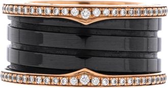 Bulgari B. Zero1 Three Band Ring 18K Rose Gold and Ceramic with Diamonds