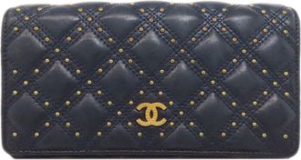 Chanel Navy Leather Long Wallet (Bi-Fold) (Pre-Owned)