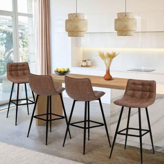 IDMarket Lote de 4 taburetes de bar mady vintage marrón
