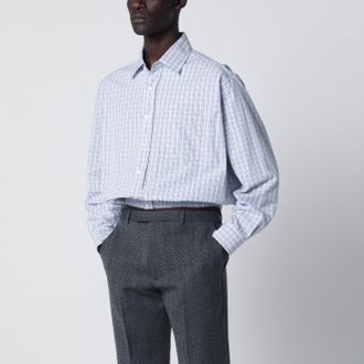 Prada Cropped check-pattern shirt in white/light blue