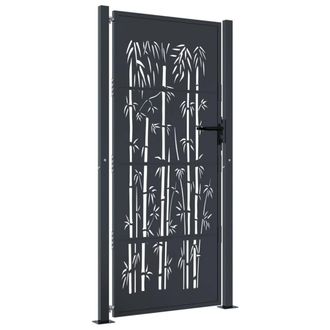 Berkfield Home Garden Gate Anthracite 105x205 cm Steel Bamboo Design in Dark Grey