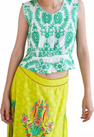 Nimo With Love Angelica Blouse In White Green Ornament Embroidery