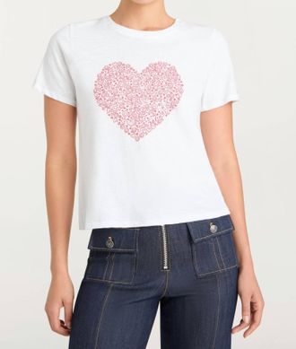 Cinq &agrave; Sept Rhinestone Doodle Heart Shrunken Tee In White Bisou
