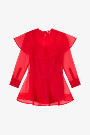 Ganni Red Organza Circle Collar Dress - Size 10/12