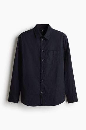 H&M Hemd aus Leinenmix in Regular Fit - Marineblau