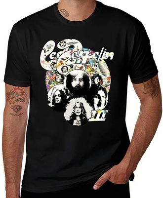 Generic Led Music Zeppelin Photo III Logo T-Shirt for Men, Black Vintage Band Graphic Tee, Classic Rock Concert Shirt,Cotton Music Merch Black-Style 2XL