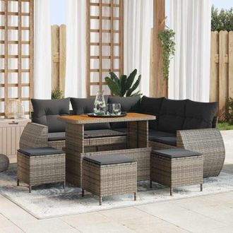 vidaXL Conjunto De Sof&aacute; De Jard&iacute;n 9 Pcs Gris Rat&aacute;n Sint&eacute;tico Vidaxl