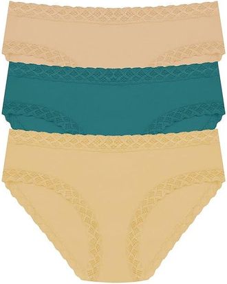 Natori Bliss Girl Brief 3-Pack Womens Underwear Golden/Dragonfly/Cafe : L (Womens 14-16), Cotton/Lace/Lycra