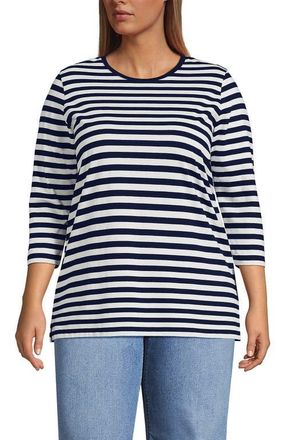 Lands End Cotton Supima Tunic in Deep Sea Navy Even Stripe at Nordstrom, Size 1X