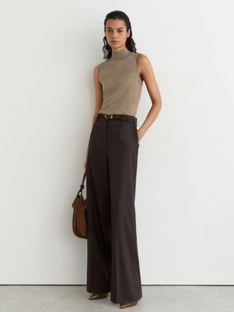 Reiss Neutral Merino Wool Funnel-neck Sleeveless Top, XS
