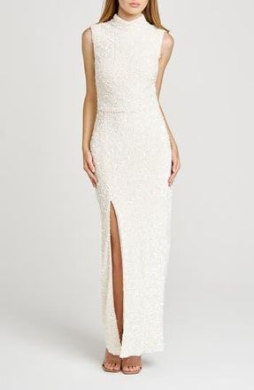 Wayf Ivy Sequin Embellished Mock Neck Evening Dress in Cream at Nordstrom Rack, Size X-Small