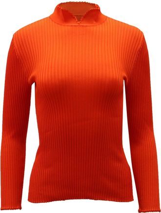 Ganni Ganni High Neck Ribbed Knit Top in Orange Viscose