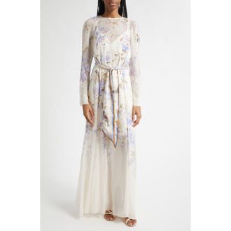 Zimmermann Luna Long Sleeve Maxi Dress in Blue Songbird at Nordstrom, Size 0P