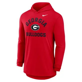 Nike Georgia Primetime Arch Nike Mens Dri-FIT College Long-Sleeve Hooded T-Shirt in Red | 01NB65NNGB-UKL