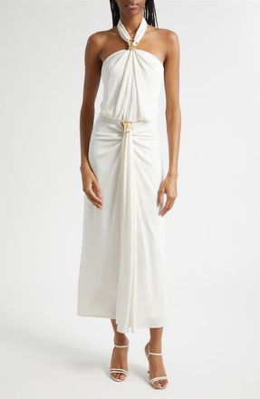 Cinq &agrave; Sept Kaily Bangle Detail Halter Neck Dress in Ivory at Nordstrom, Size 14
