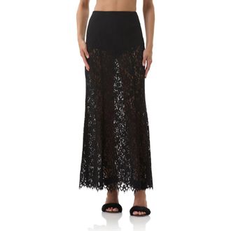 AFRM Oxford Semisheer Lace Maxi Skirt in Noir at Nordstrom Rack, Size Large